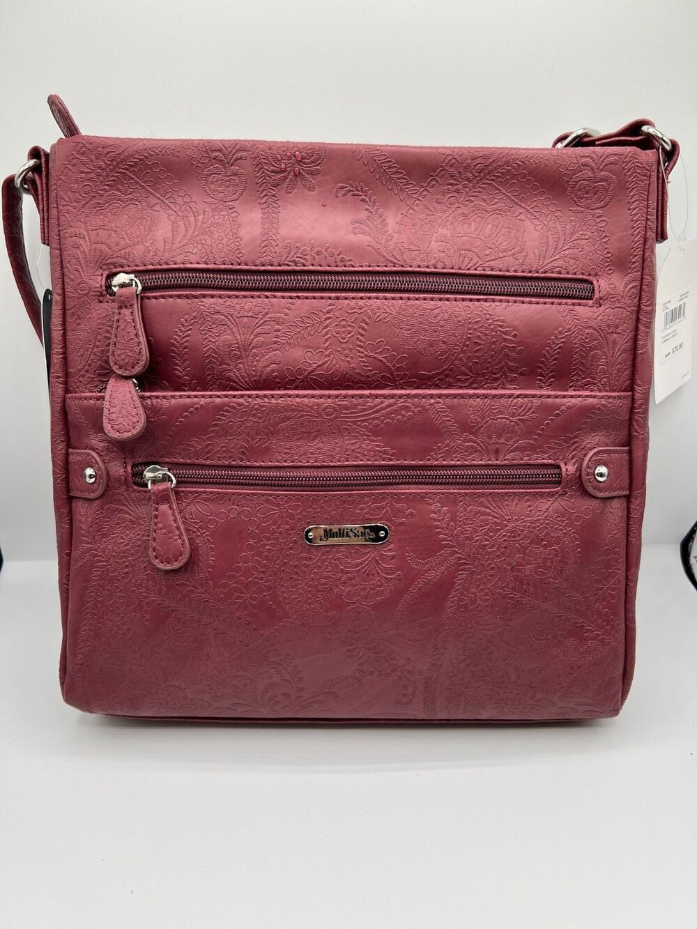 MultiSac Burgundy Floral Convertible Crossbody Shoulder Bag NWT